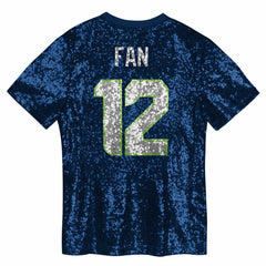 12 Fan Seattle Seahawks Girls Youth Sequin V-Neck Fashion Jersey - College Navy for sale