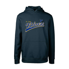 St. Louis Blues Levelwear Youth Podium Retro Script Fleece Pullover Hoodie Navy