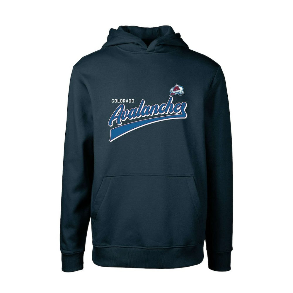 Colorado Avalanche Levelwear Youth Podium Retro Script Fleece Pullover Hoodie Navy