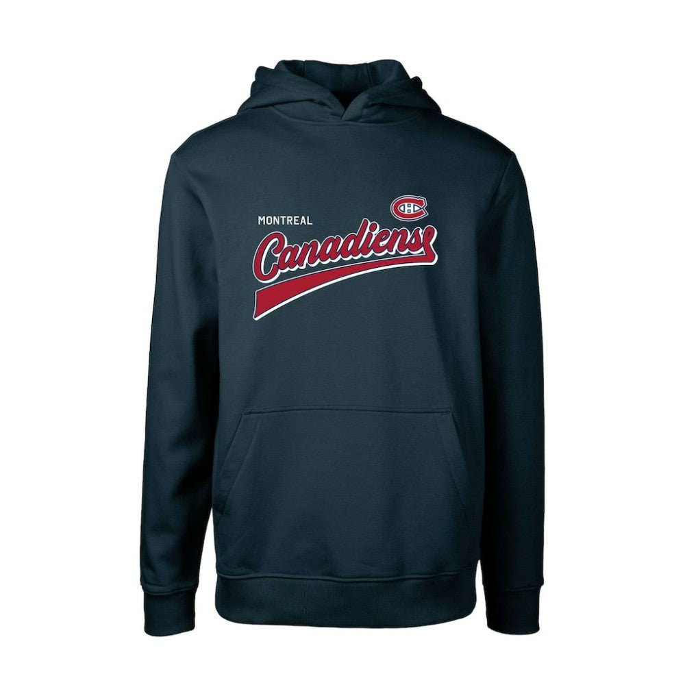 Montreal Canadiens Levelwear Youth Podium Retro Script Fleece Pullover Hoodie Navy