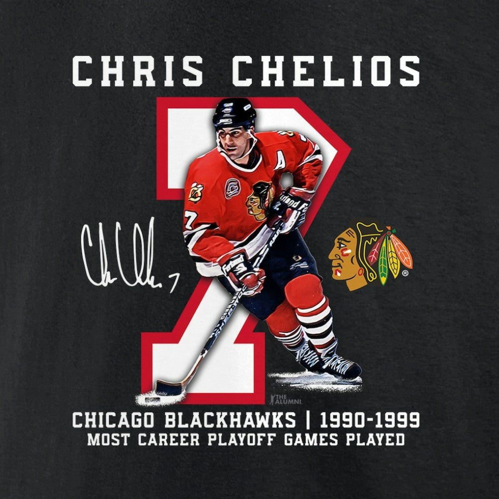 Chris Chelios Chicago Blackhawks Jersey Retirement T-Shirt Black
