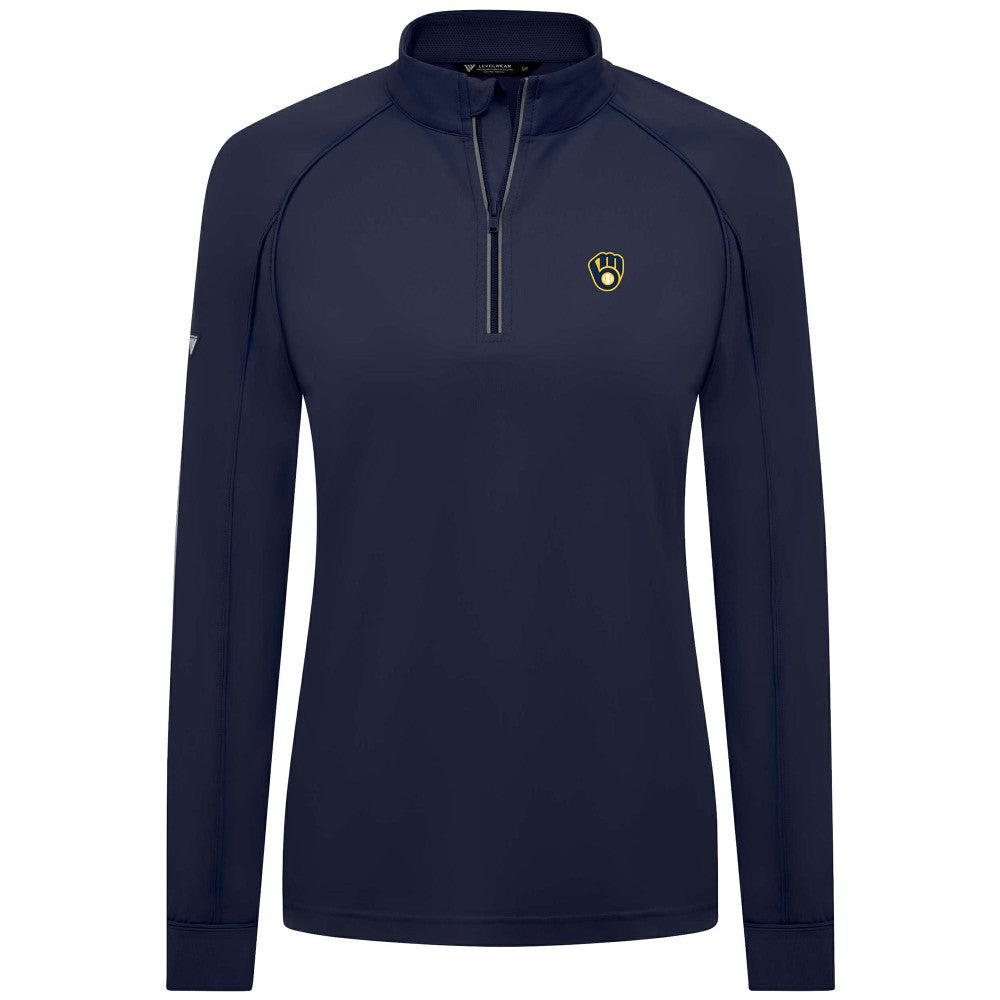 Milwaukee Brewers Levelwear Women's Kinetic Insignia Quarter-Zip Pullover - Navy