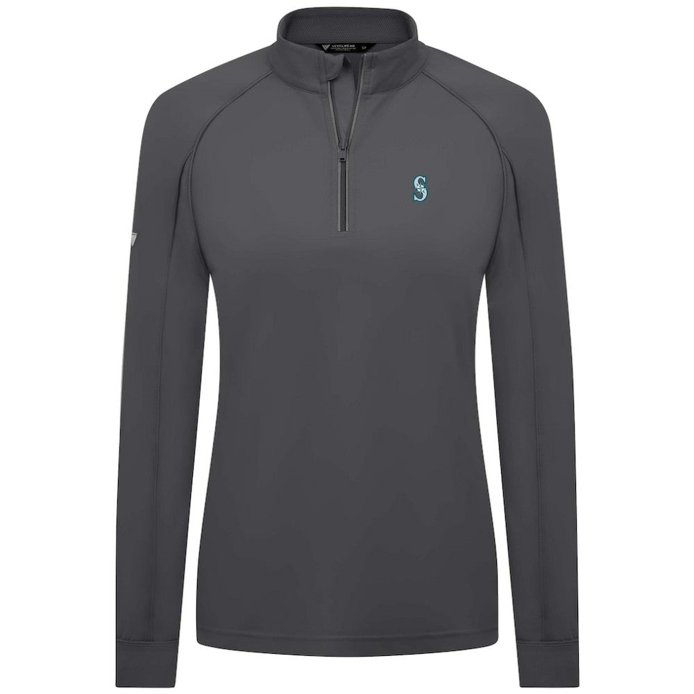 Seattle Mariners Levelwear Women's Kinetic Insignia Quarter-Zip Pullover - Charcoal