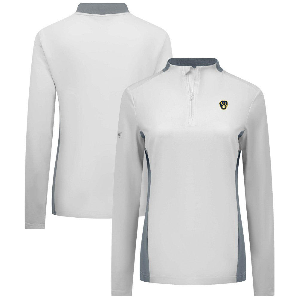 Milwaukee Brewers Levelwear Women's Moxie Insignia Quarter-Zip Pullover - White