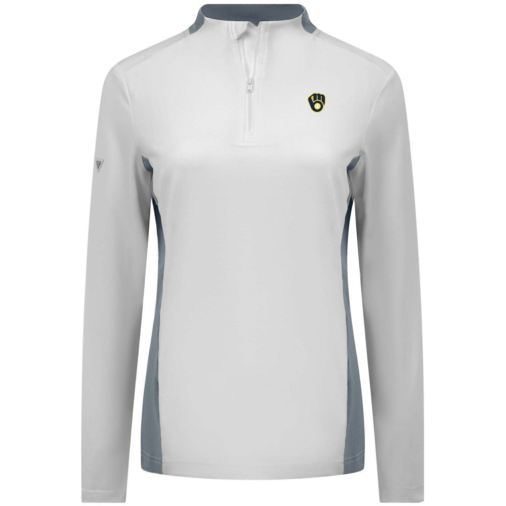Milwaukee Brewers Levelwear Women's Moxie Insignia Quarter-Zip Pullover - White