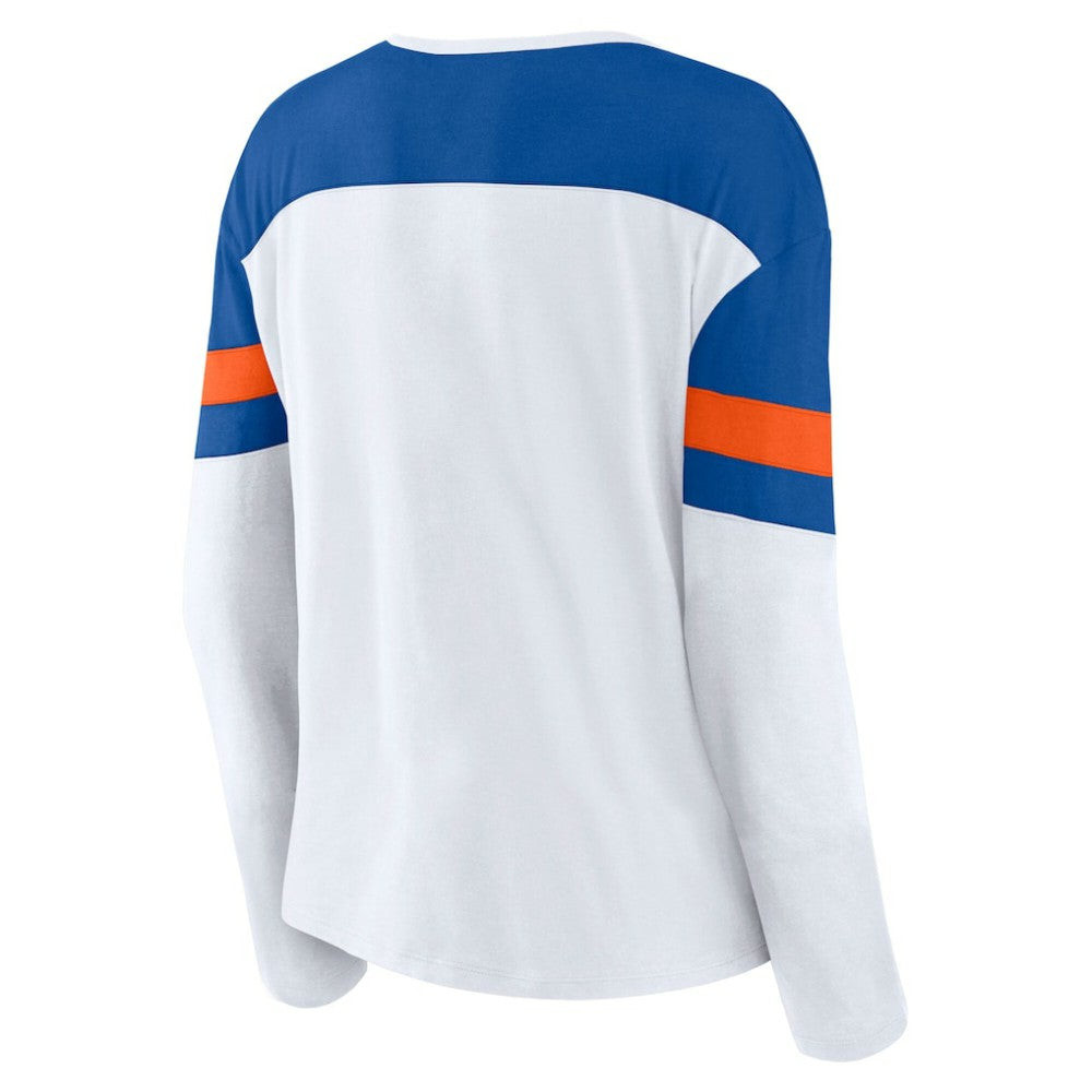 New York Islanders Fanatics Women's Frozen Long Sleeve Notch Neck T-Shirt White/Royal