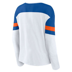 New York Islanders Fanatics Women's Frozen Long Sleeve Notch Neck T-Shirt White/Royal