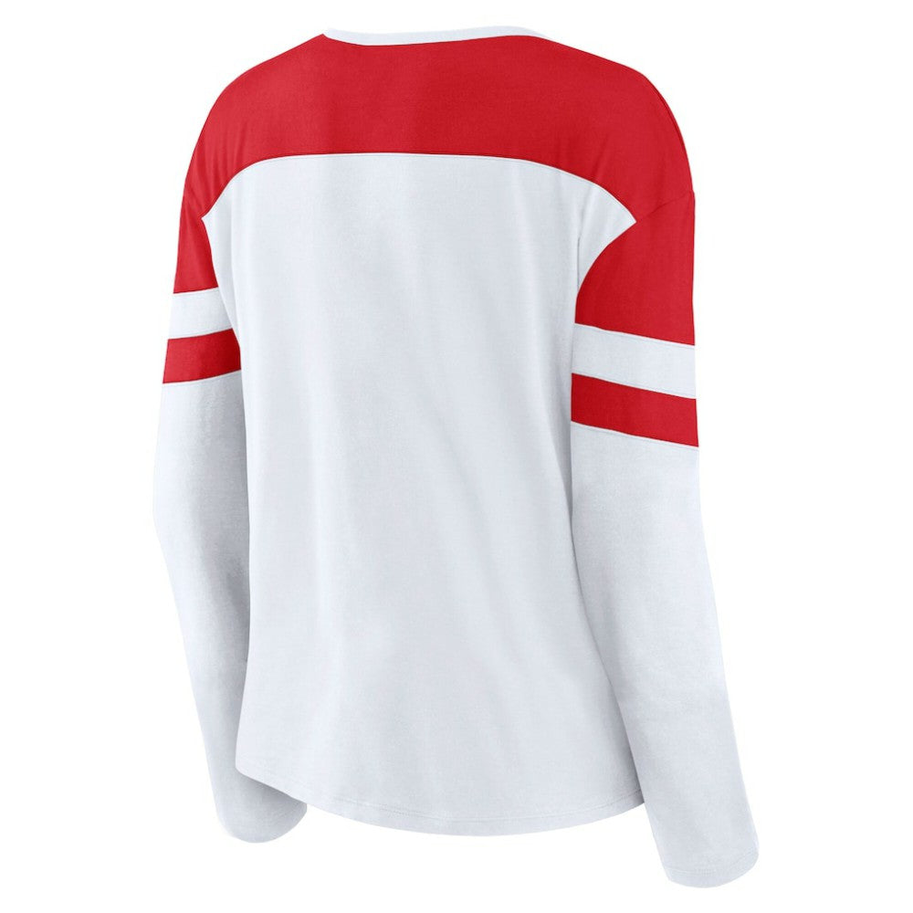New Jersey Devils Fanatics Women's Frozen Long Sleeve Notch Neck T-Shirt White/Red