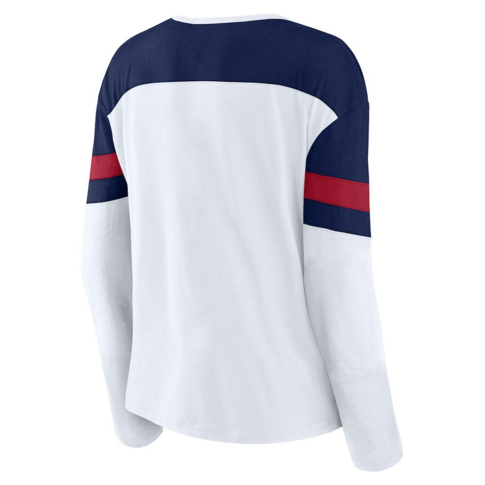 Montreal Canadiens Fanatics Women's Frozen Long Sleeve Notch Neck T-Shirt White/Navy