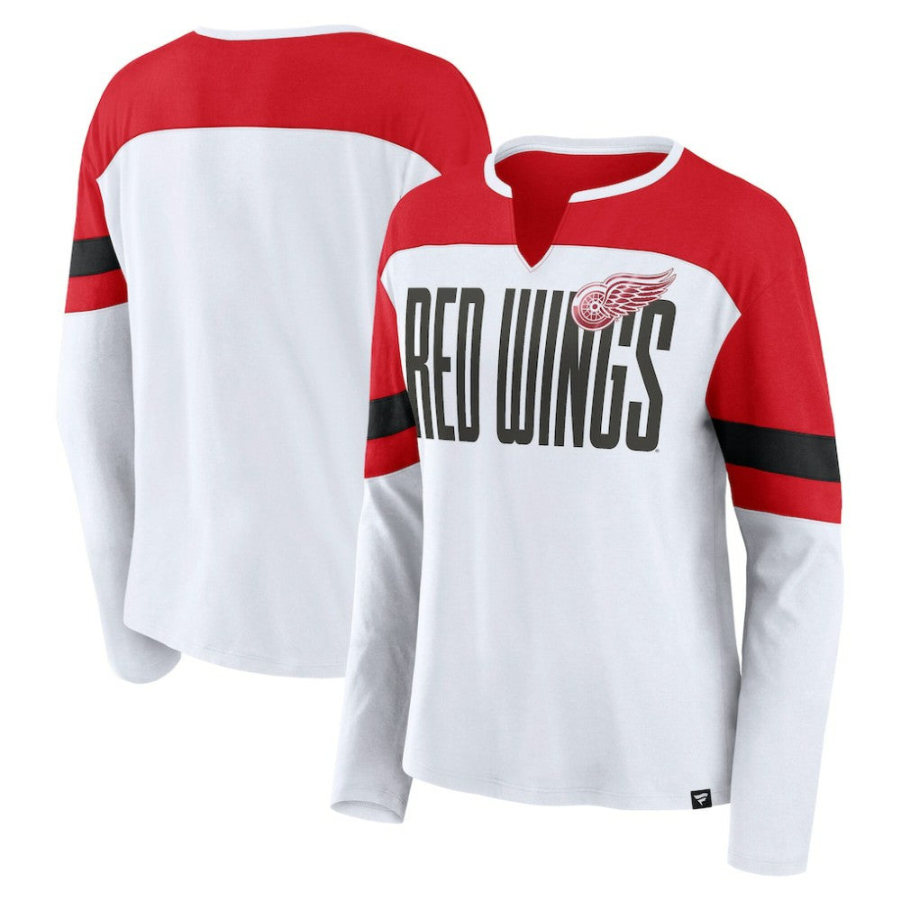 Detroit Red Wings Fanatics Women's Frozen Long Sleeve Notch Neck T-Shirt White/Red