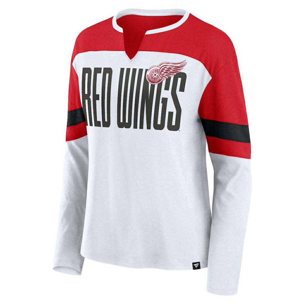 Detroit Red Wings Fanatics Women's Frozen Long Sleeve Notch Neck T-Shirt White/Red