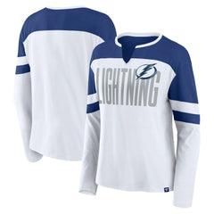 Tampa Bay Lightning Fanatics Women's Frozen Long Sleeve Notch Neck T-Shirt White/Blue