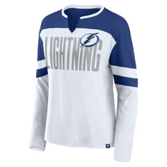 Tampa Bay Lightning Fanatics Women's Frozen Long Sleeve Notch Neck T-Shirt White/Blue