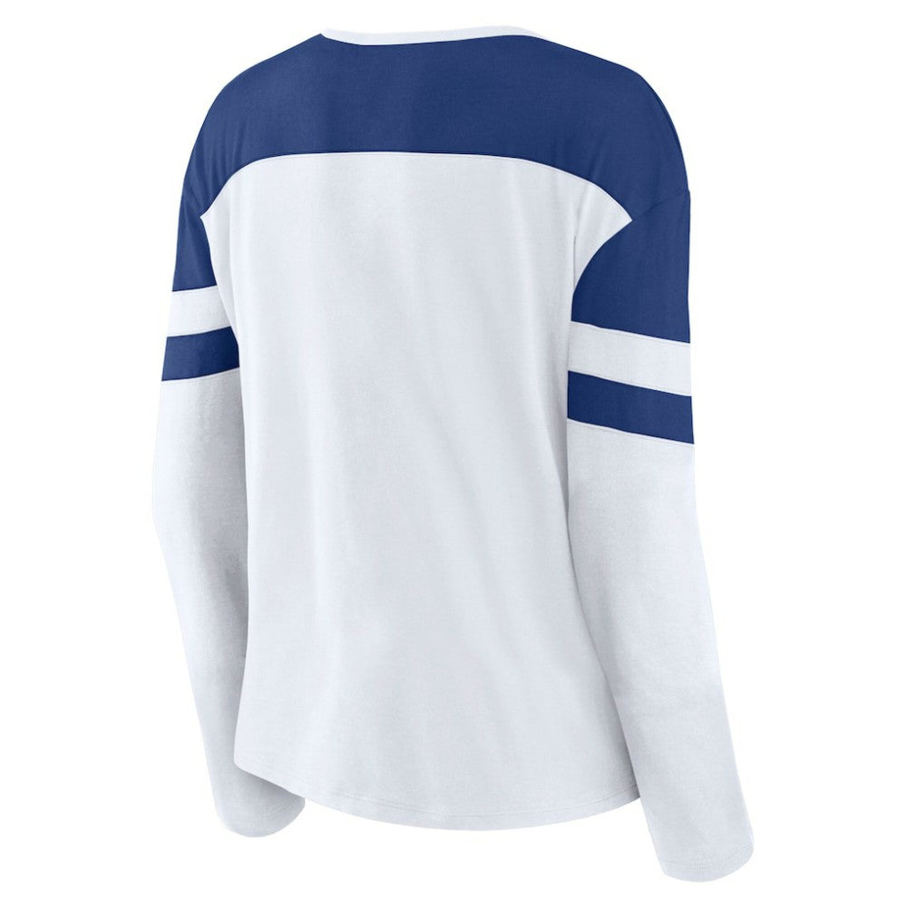 Tampa Bay Lightning Fanatics Women's Frozen Long Sleeve Notch Neck T-Shirt White/Blue
