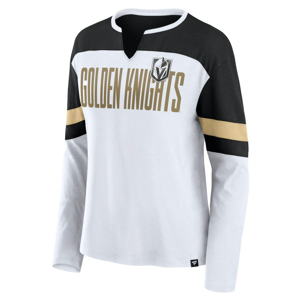 Vegas Golden Knights Fanatics Women's Frozen Long Sleeve Notch Neck T-Shirt White/Black