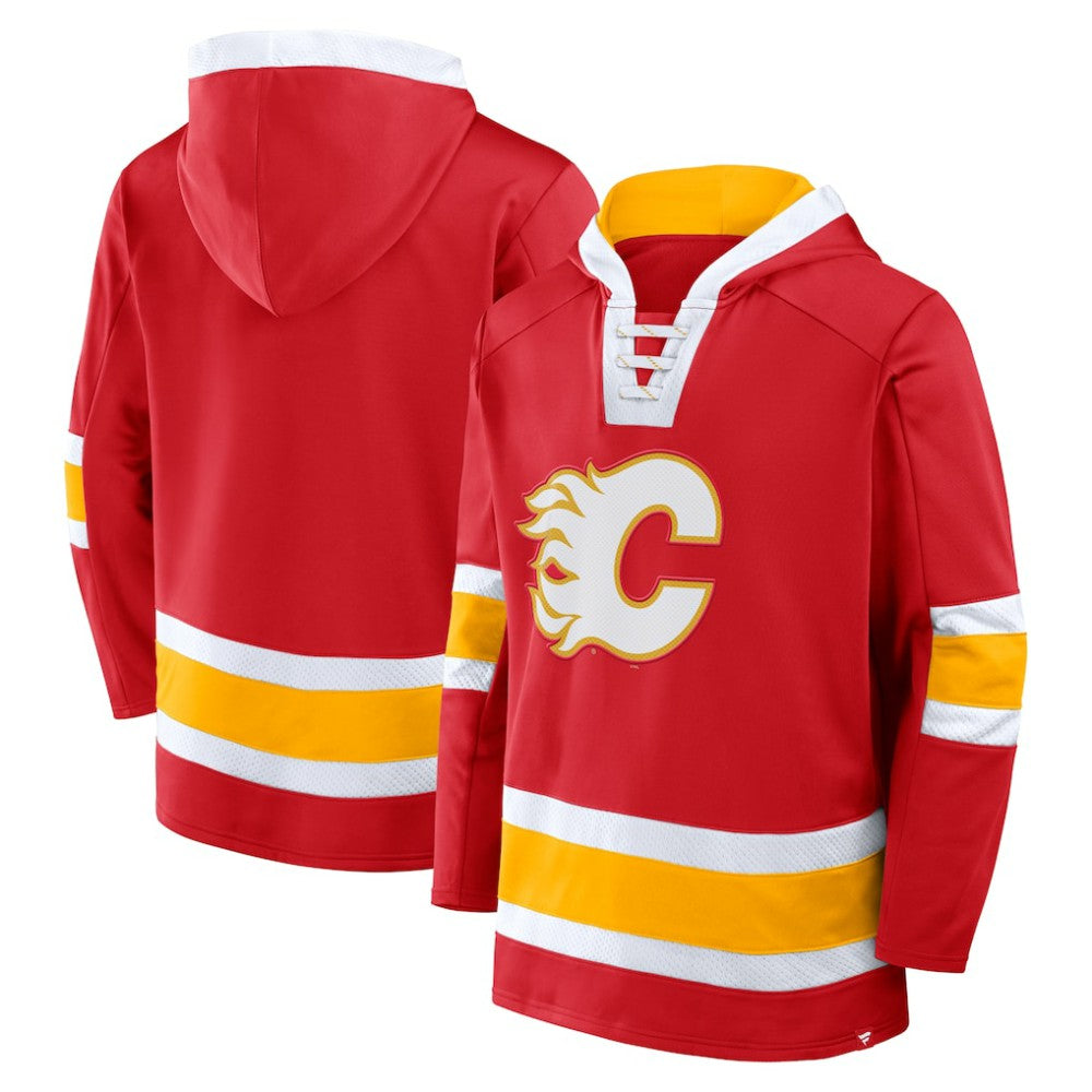 Calgary Flames Fanatics Inside Line Fleece Pullover Hoodie- Red