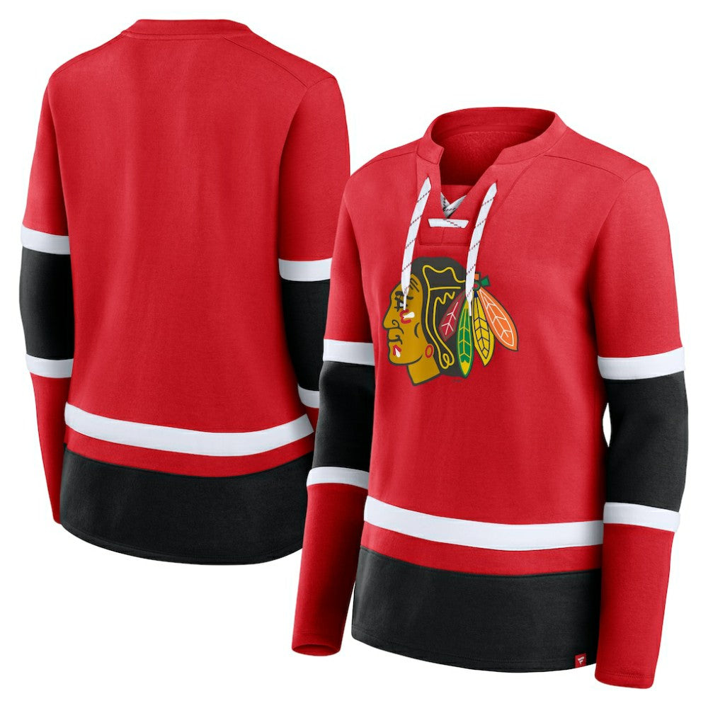 Chicago Blackhawks Fanatics Women's Prime Time Lace-Up Long Sleeve T-Shirt Red