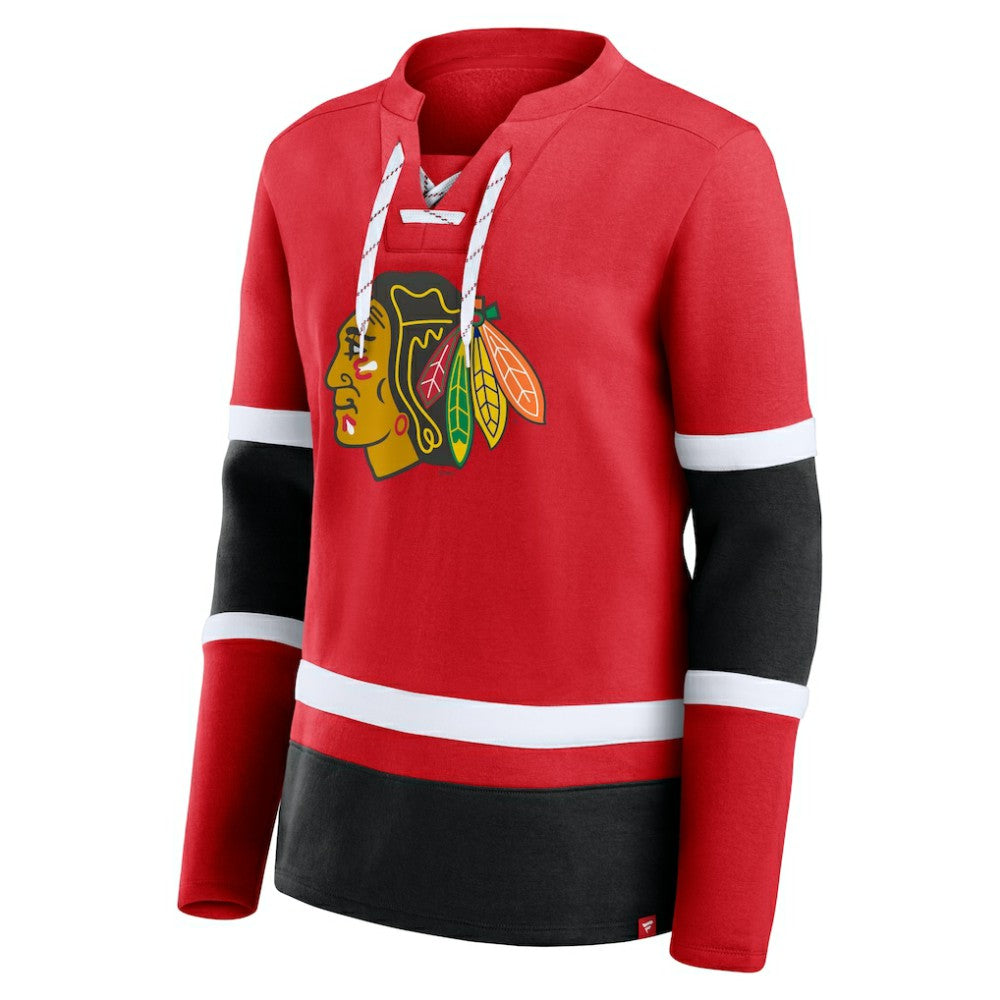 Chicago Blackhawks Fanatics Women's Prime Time Lace-Up Long Sleeve T-Shirt Red
