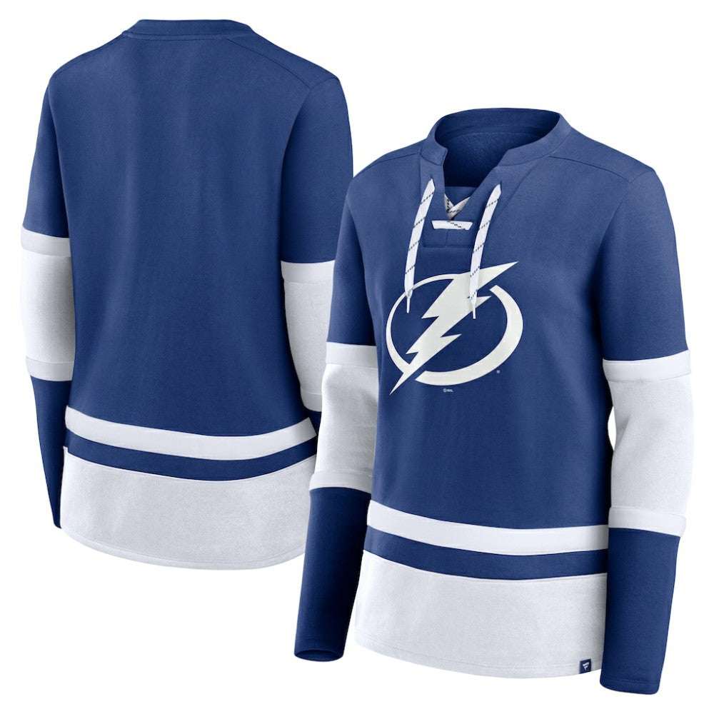 Tampa Bay Lightning Fanatics Women's Prime Time Lace-Up Long Sleeve T-Shirt Blue