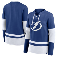 Tampa Bay Lightning Fanatics Women's Prime Time Lace-Up Long Sleeve T-Shirt Blue