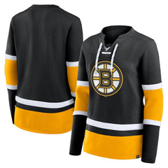 Boston Bruins Fanatics Women's Prime Time Lace-Up Long Sleeve T-Shirt Black