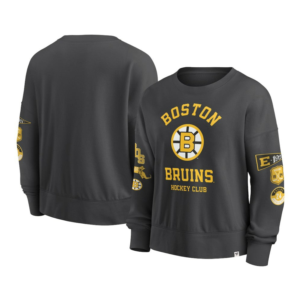 Boston Bruins Fanatics Women's Oversized Vintage Go Team Pullover Sweatshirt Black