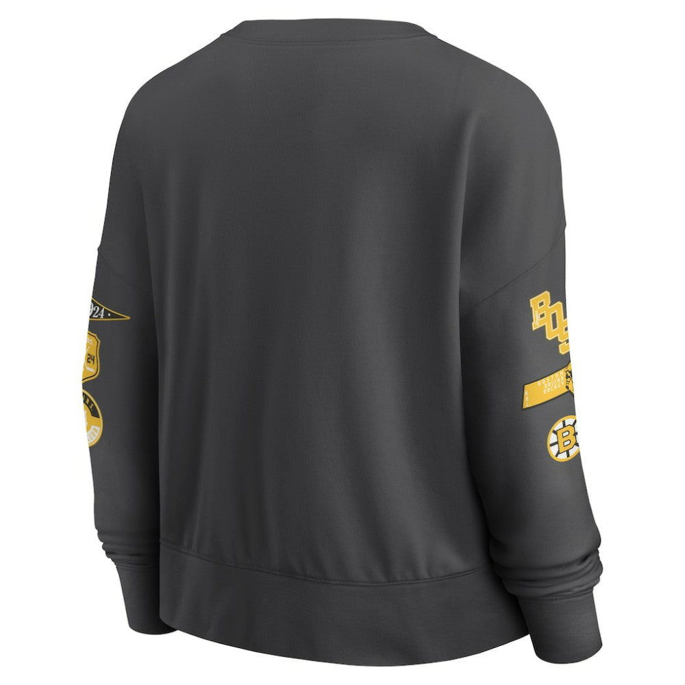 Boston Bruins Fanatics Women's Oversized Vintage Go Team Pullover Sweatshirt Black