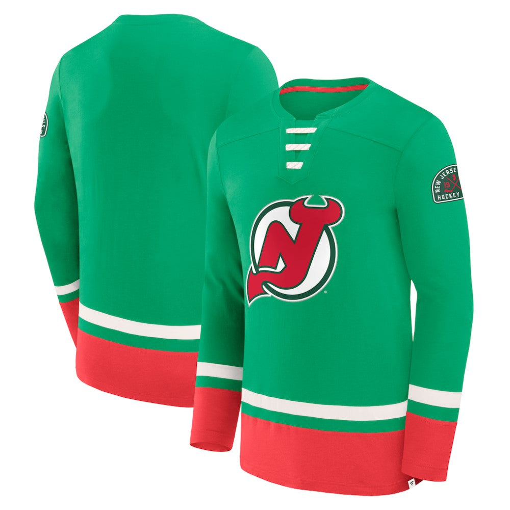 New Jersey Devils Fanatics Vintage High Point Long Sleeve T-Shirt Green
