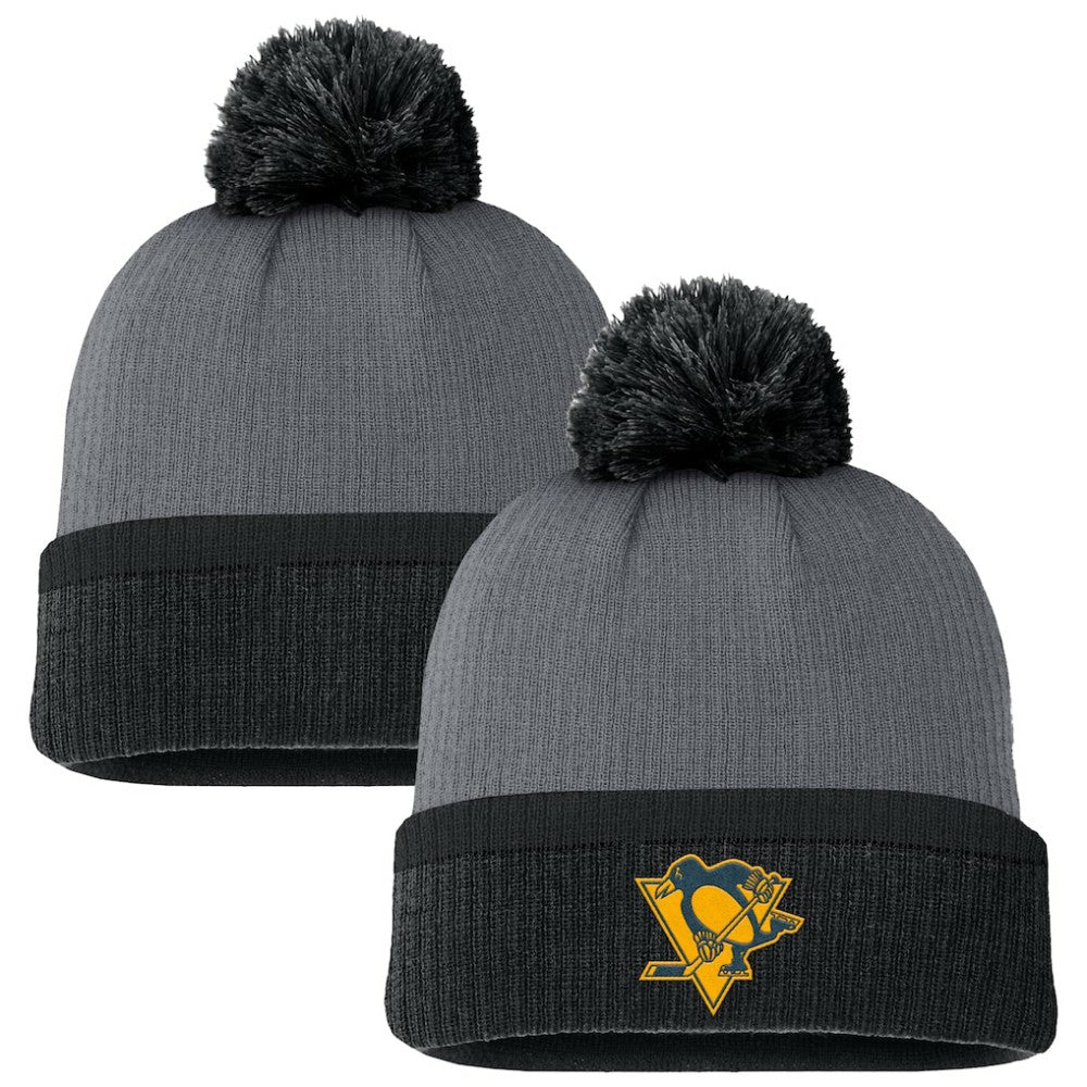 Pittsburgh Penguins Fanatics Women's Cuffed Knit Hat with Pom Charcoal