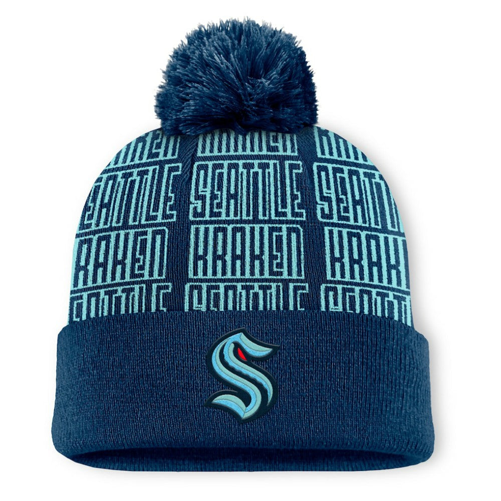 Seattle Kraken Fanatics Fundamental Empty Net Cuffed Knit Hat with Pom Deep Sea Blue