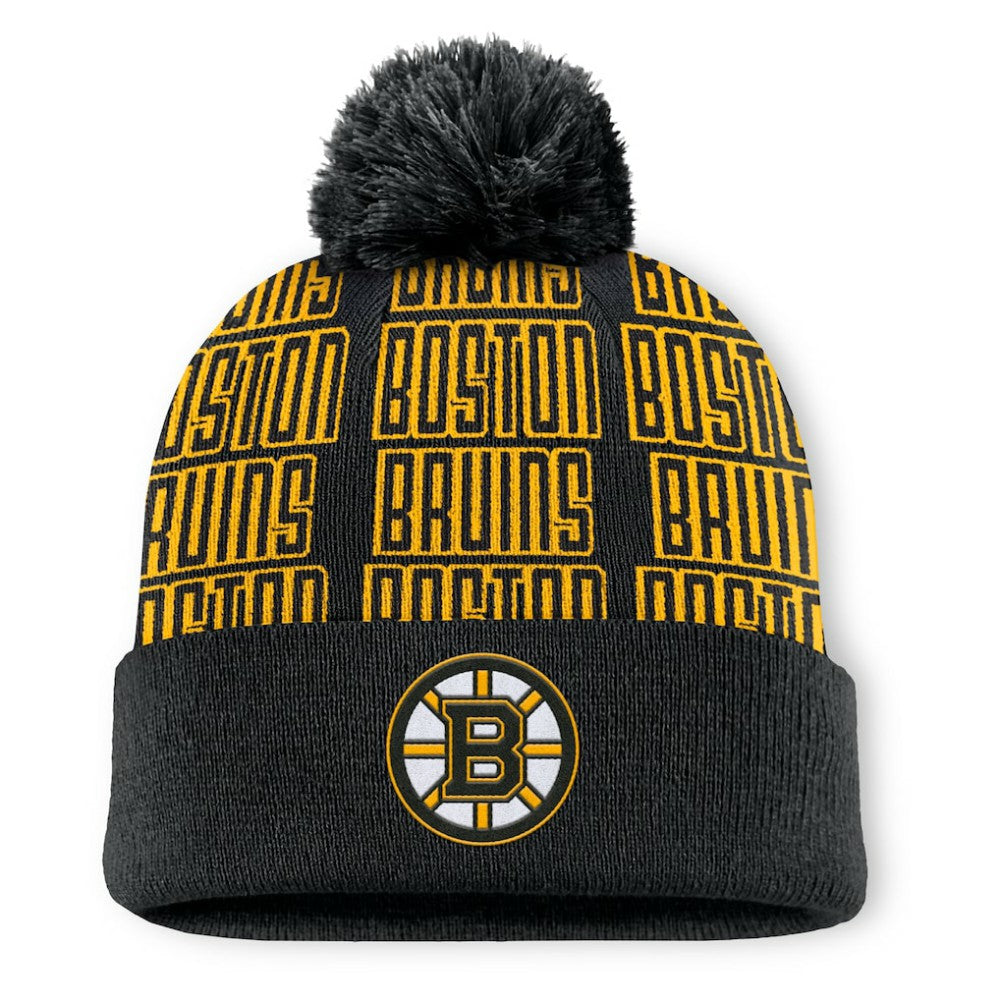 Boston Bruins Fanatics Fundamental Empty Net Cuffed Knit Hat with Pom Black
