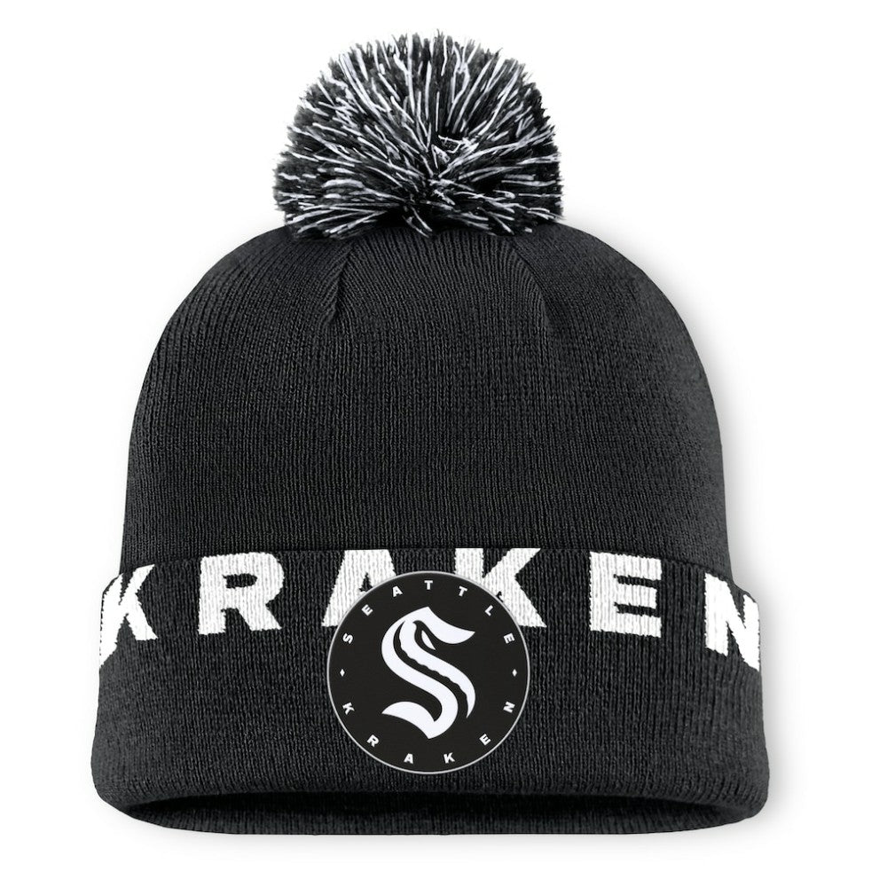 Seattle Kraken Fanatics Fundamental High Stick Cuffed Knit Hat with Pom Black