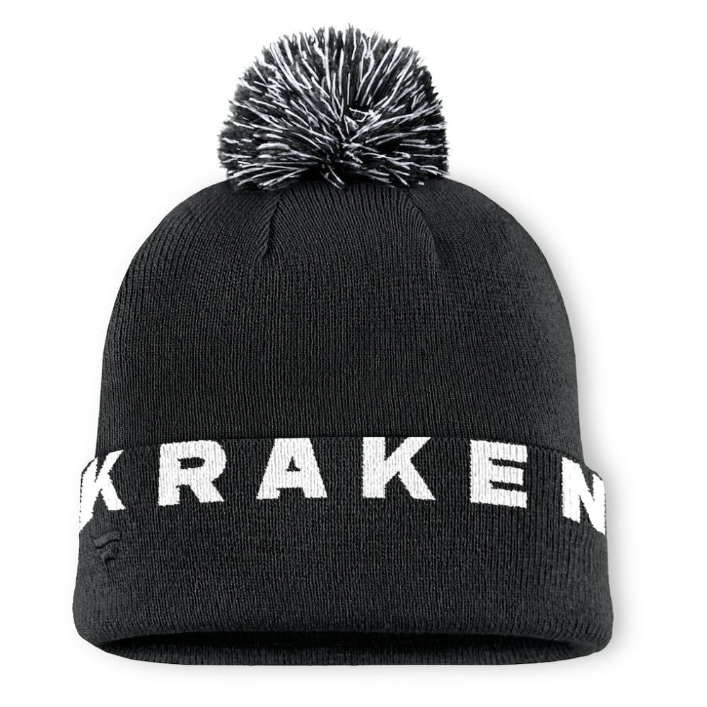 Seattle Kraken Fanatics Fundamental High Stick Cuffed Knit Hat with Pom Black