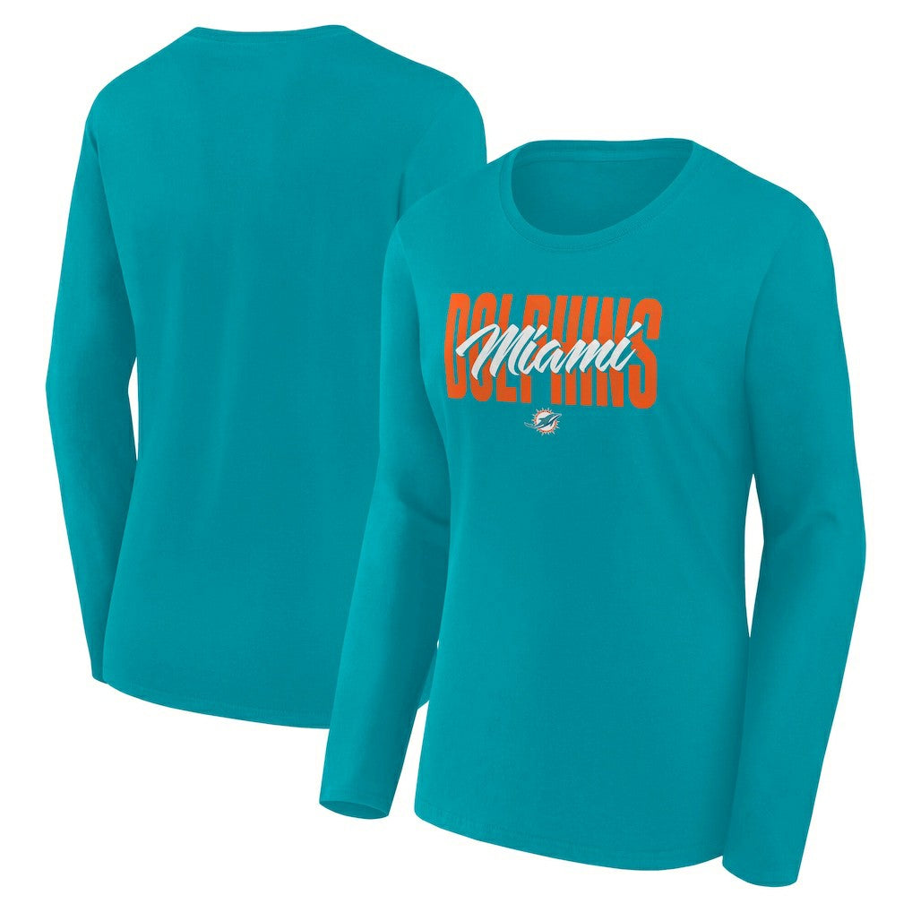 Miami Dolphins Logo Athletic Women's Grip Long Sleeve T-Shirt - Aqua discount