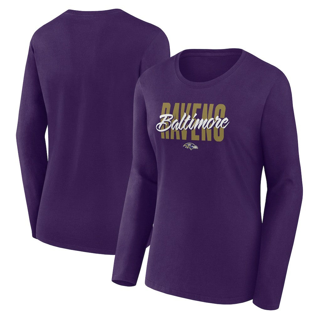 Baltimore Ravens Logo Athletic Women's Grip Long Sleeve T-Shirt - Purple discount