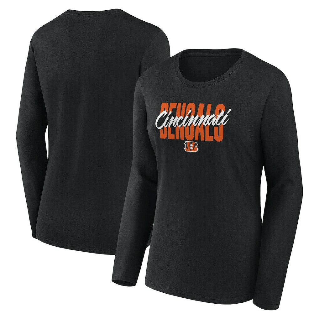 Cincinnati Bengals Logo Athletic Women's Grip Long Sleeve T-Shirt - Black for sale