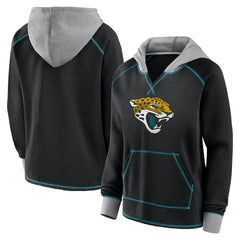 Jacksonville Jaguars Logo Athletic Women's Boom Fleece Pullover V-Neck Hoodie - Black outlet