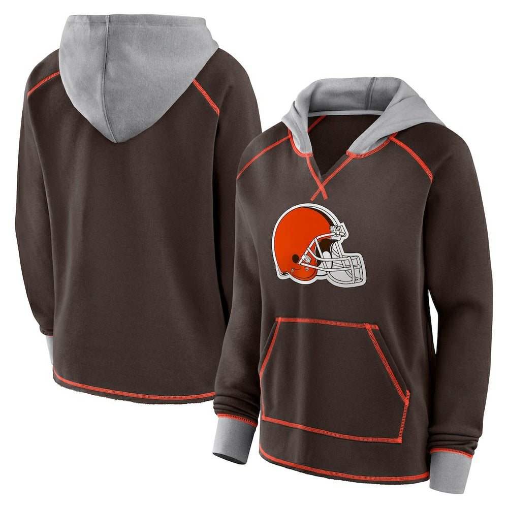 Cleveland Browns Logo Athletic Women's Boom Fleece Pullover V-Neck Hoodie - Brown discount