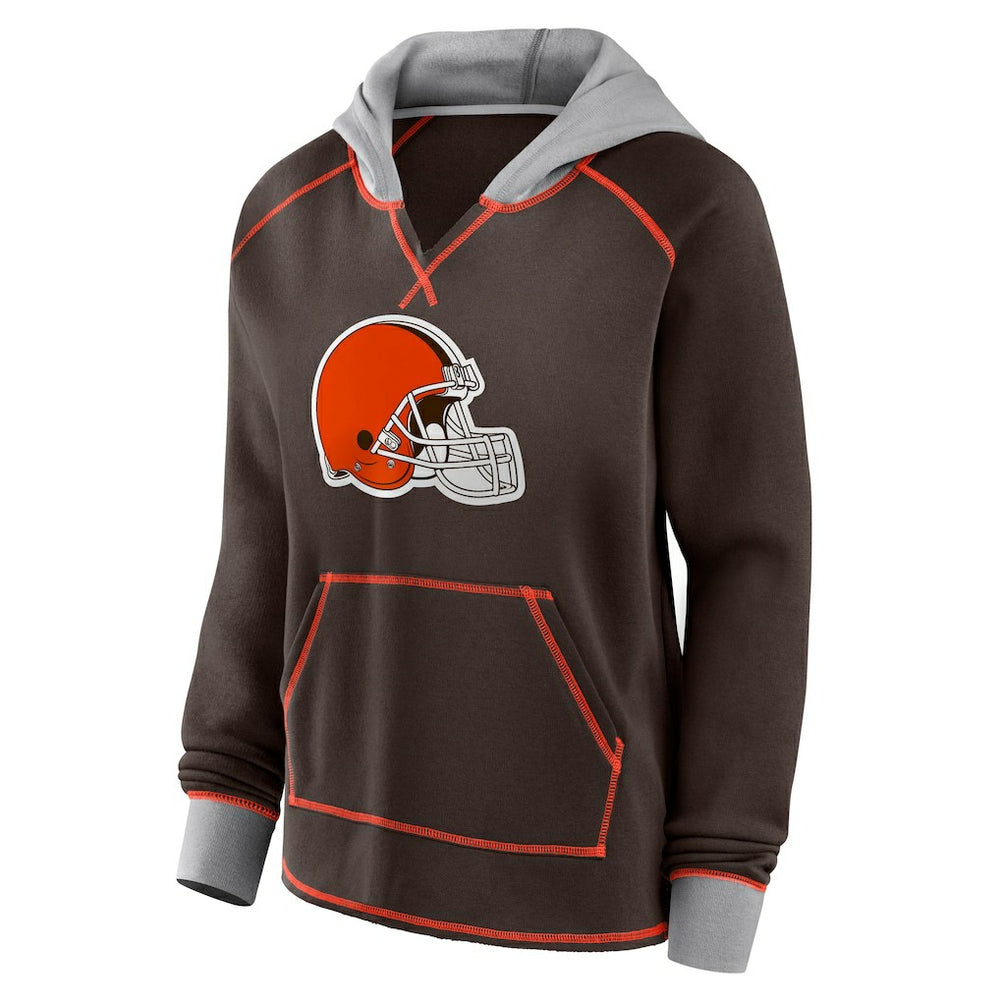 Cleveland Browns Logo Athletic Women's Boom Fleece Pullover V-Neck Hoodie - Brown discount
