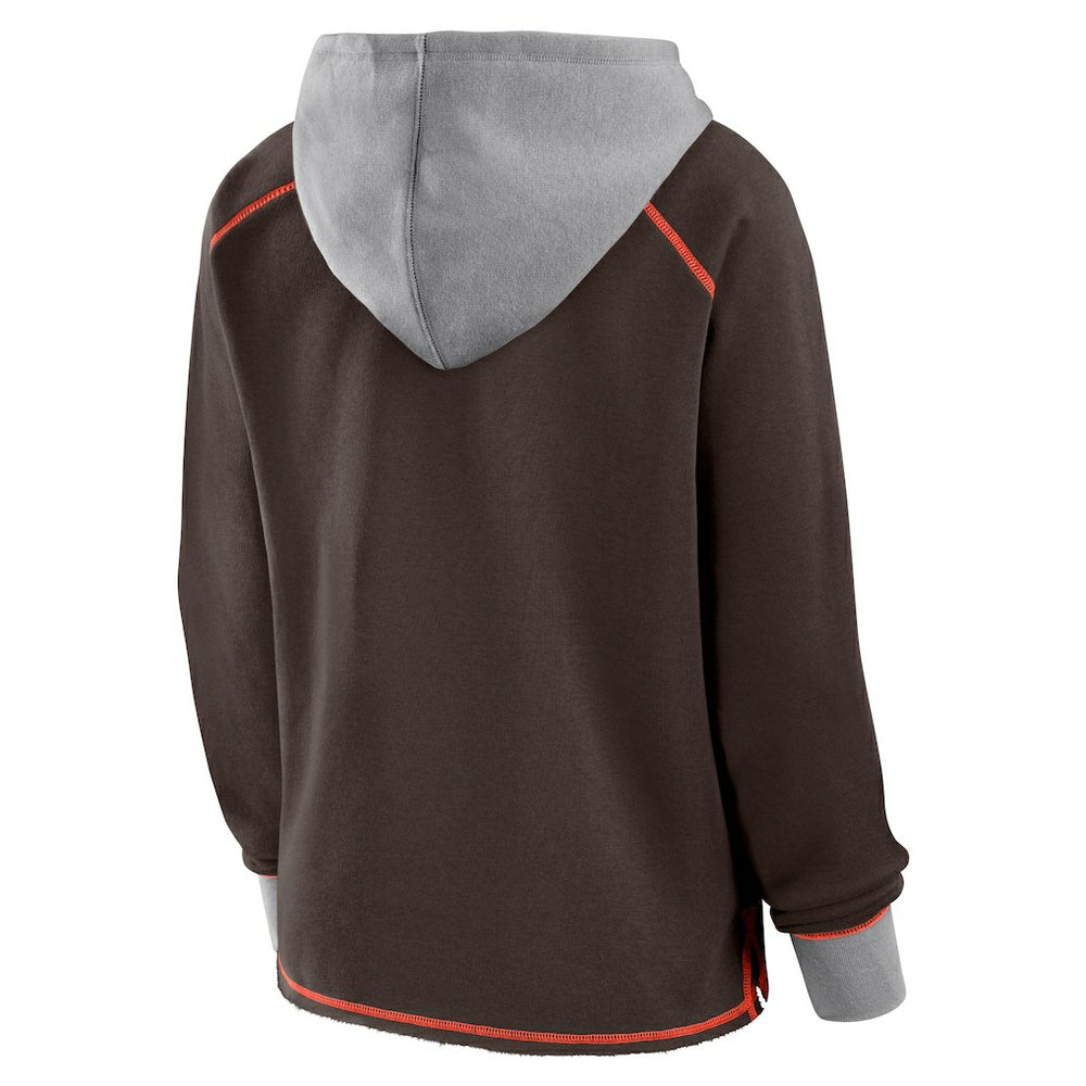Cleveland Browns Logo Athletic Women's Boom Fleece Pullover V-Neck Hoodie - Brown discount