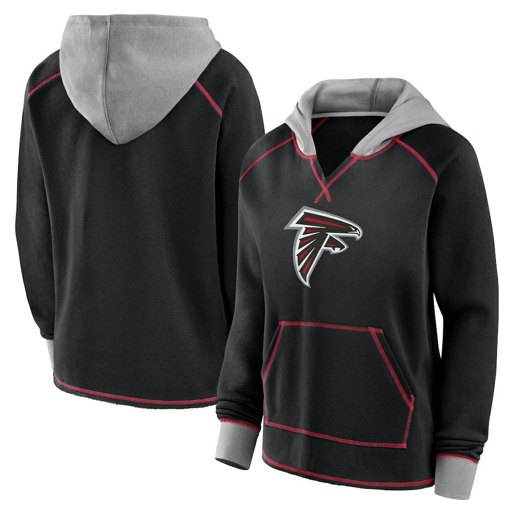 Atlanta Falcons Logo Athletic Women's Boom Fleece Pullover V-Neck Hoodie - Black discount
