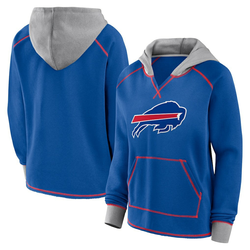 Buffalo Bills Logo Athletic Women's Boom Fleece Pullover V-Neck Hoodie - Royal outlet