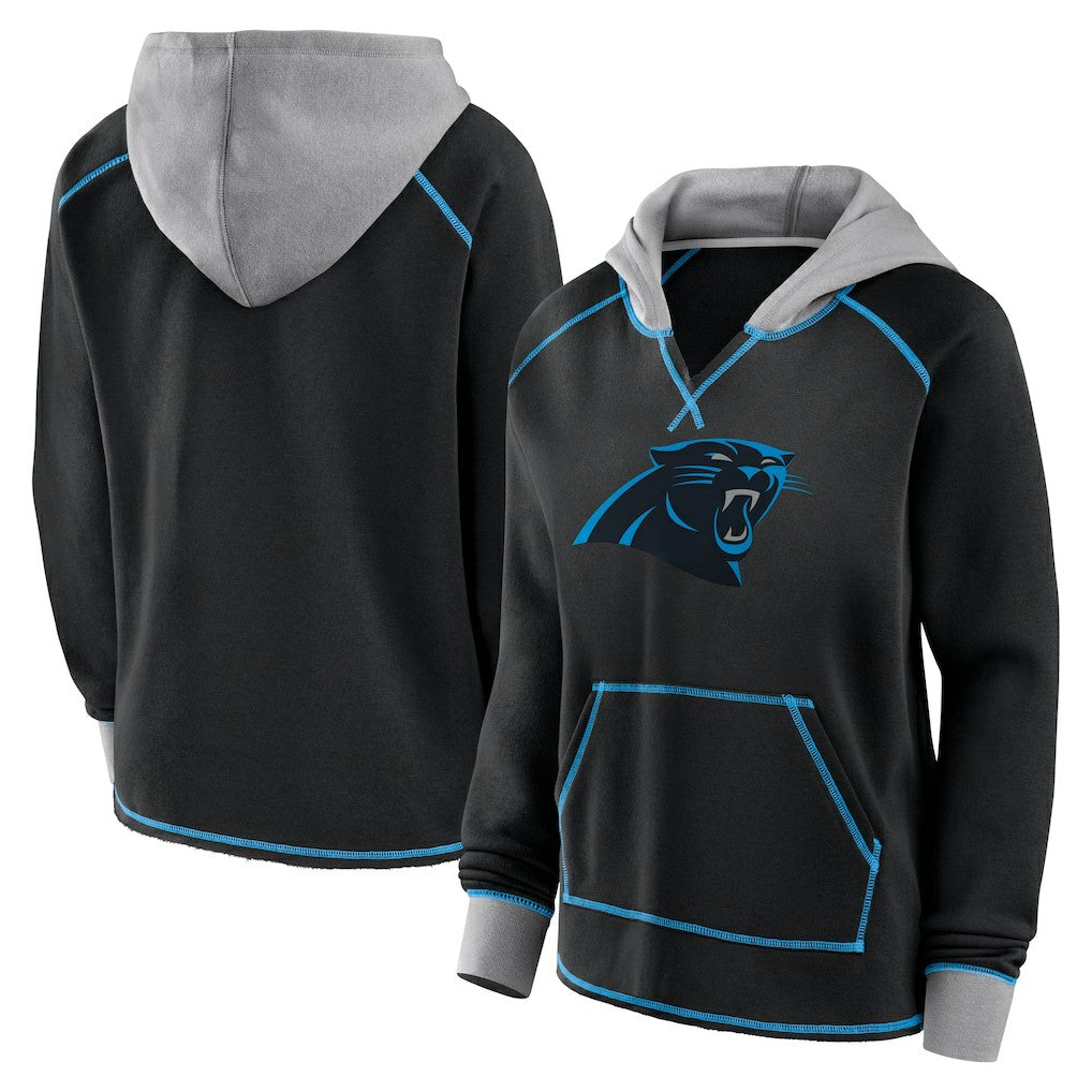 Carolina Panthers Logo Athletic Women's Boom Fleece Pullover V-Neck Hoodie - Black online