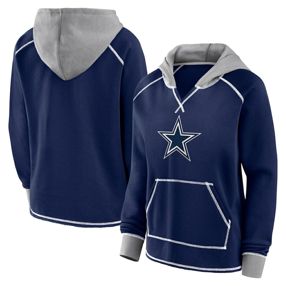 Dallas Cowboys Logo Athletic Women's Boom Fleece Pullover V-Neck Hoodie - Navy sale