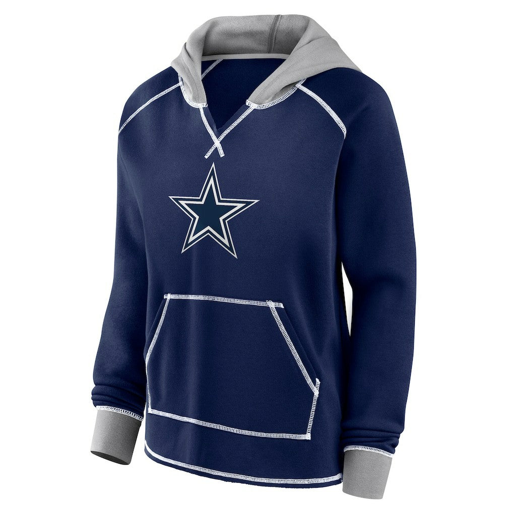 Dallas Cowboys Logo Athletic Women's Boom Fleece Pullover V-Neck Hoodie - Navy sale