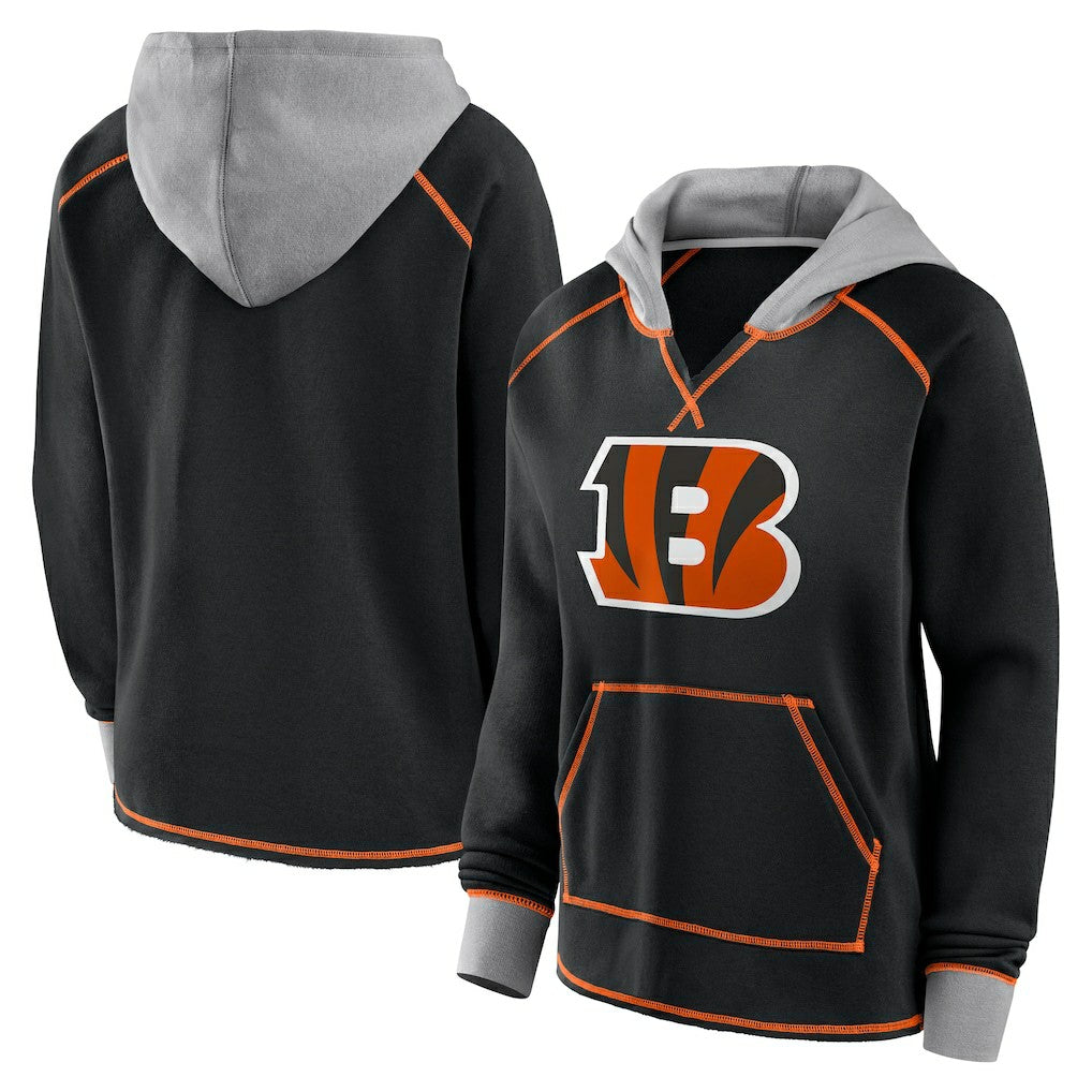 Cincinnati Bengals Logo Athletic Women's Boom Fleece Pullover V-Neck Hoodie - Black outlet