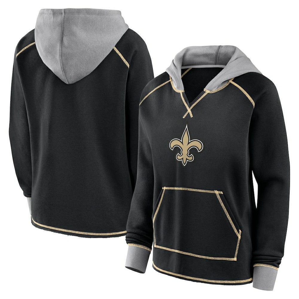 New Orleans Saints Logo Athletic Women's Boom Fleece Pullover V-Neck Hoodie - Black online
