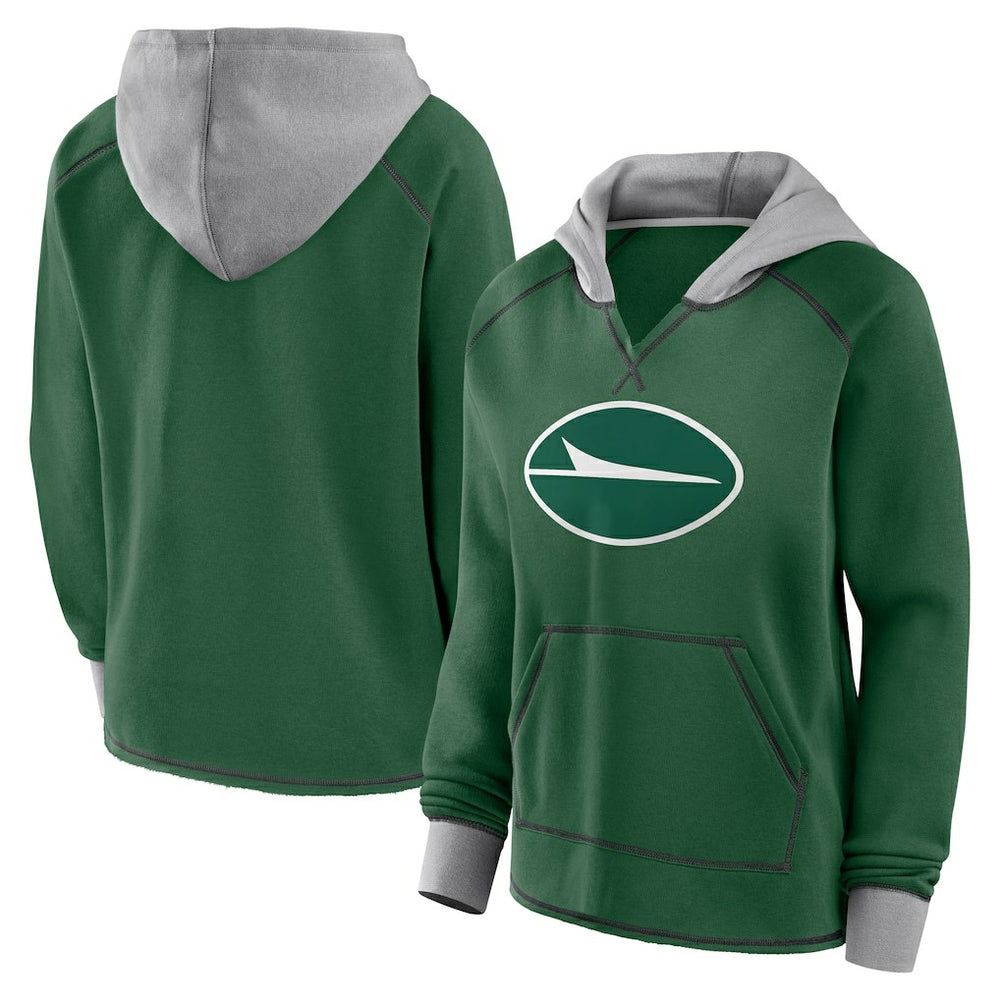 New York Jets Logo Athletic Women's Boom Fleece Pullover V-Neck Hoodie - Green sale