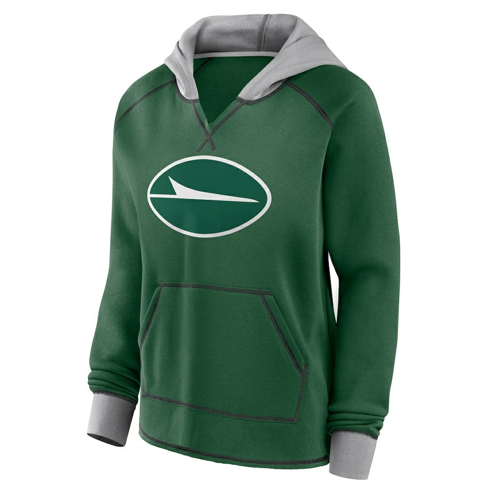 New York Jets Logo Athletic Women's Boom Fleece Pullover V-Neck Hoodie - Green sale
