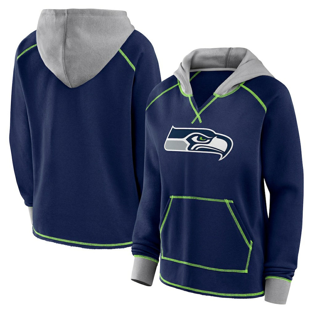 Seattle Seahawks Logo Athletic Women's Boom Fleece Pullover V-Neck Hoodie - College Navy online
